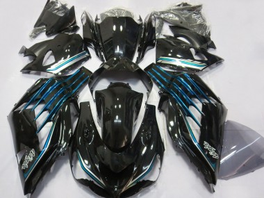 Kawasaki ZX14R ZZR1400 Motorrad Verkleidung 2012-2024 - Glanzendes Schwarz Hellblau