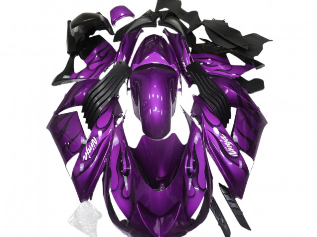 Kawasaki ZX14R Motorrad Verkleidung 2006-2011 - Lila Schwarz Flamme Weiss Ninja