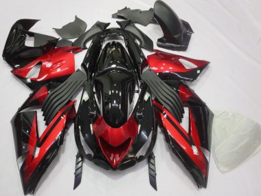 Kawasaki ZX14R Motorrad Verkleidung 2006-2011 - Rot Glanzendes Schwarz Streifen