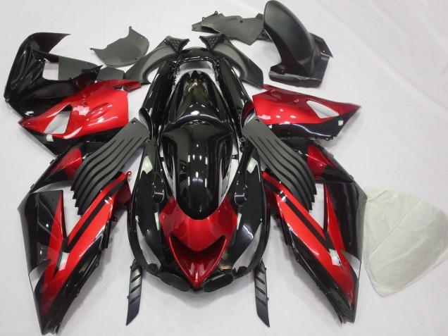 Kawasaki ZX14R Motorrad Verkleidung 2006-2011 - Rot Glanzendes Schwarz Streifen