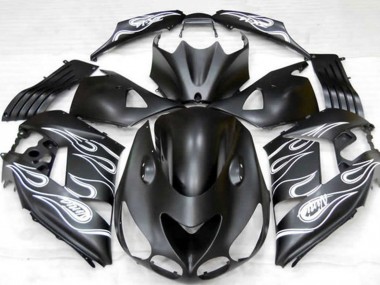 Kawasaki ZX14R Motorrad Verkleidung 2006-2011 - Matt Schwarz Silber Flamme