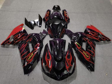 Kawasaki ZX14R Motorrad Verkleidung 2006-2011 - Glanzendes Schwarz Rot Flamme Gold Ninja