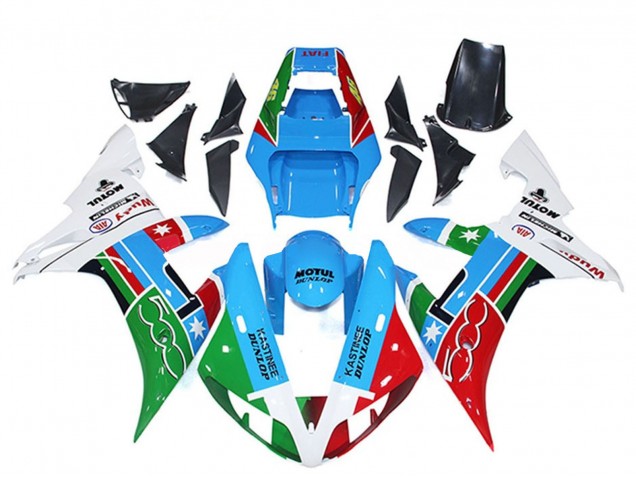 Yamaha R1 Motorrad Verkleidung 2002-2003 - Weiss Blau Rot Grun Motul Michelin Dunlop