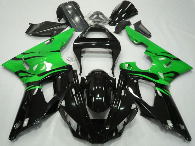 Yamaha R1 Motorrad Verkleidung 2000-2001 - Grun Glanzendes Schwarz Flamme