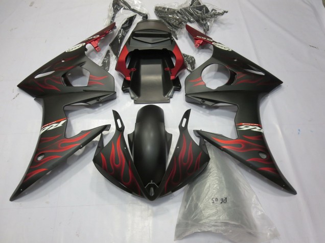 Yamaha R6 Motorrad Verkleidung 2003-2004 - Matt Schwarz Rot Flamme