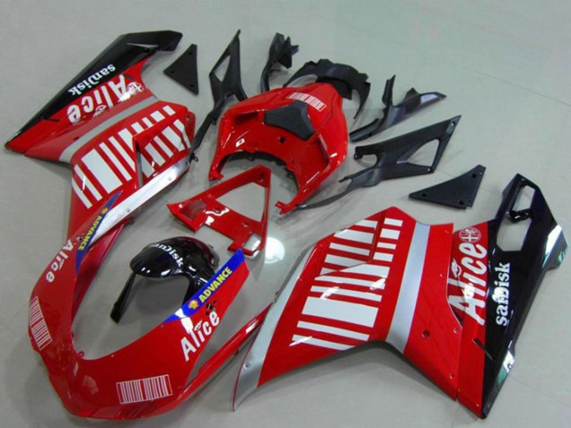 Ducati 848 1098 1198 Motorrad Verkleidung 2007-2014 - Silber Rot Glanzendes Schwarz Alice Sundisk