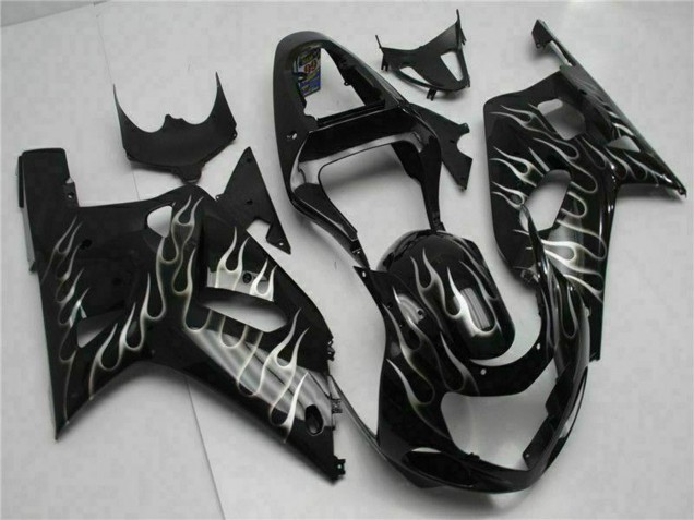 Suzuki GSXR 600/750 Motorrad Verkleidung 2001-2003 - Glanzendes Schwarz Silber Flamme