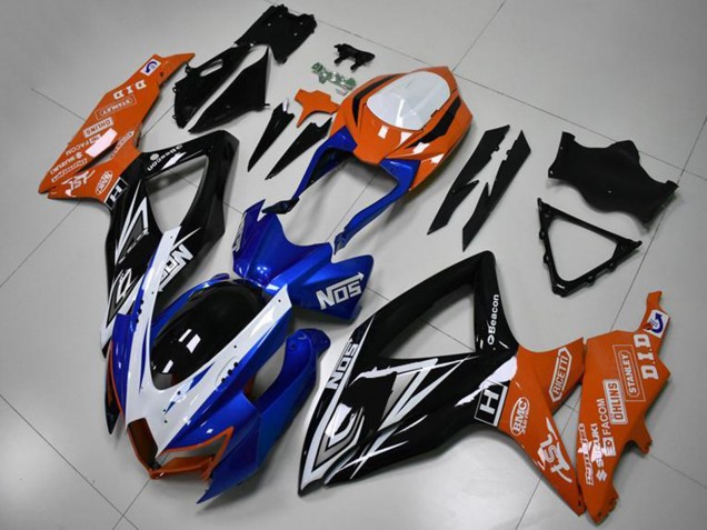 Suzuki GSXR 600/750 Motorrad Verkleidung 2008-2010 - Orange Blau Weiss Glanzendes Schwarz