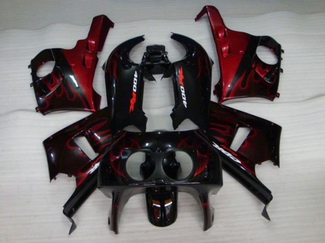 Honda CBR400RR NC29 Motorrad Verkleidung 1990-1999 - Glanzendes Schwarz Rot Flamme