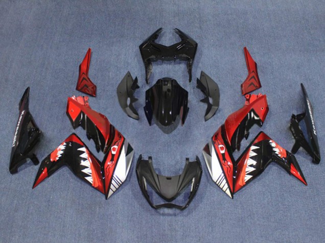 Kawasaki Z250/Z300 Motorrad Verkleidung 2015-2016 - Rot Weiss Glanzendes Schwarz Hai