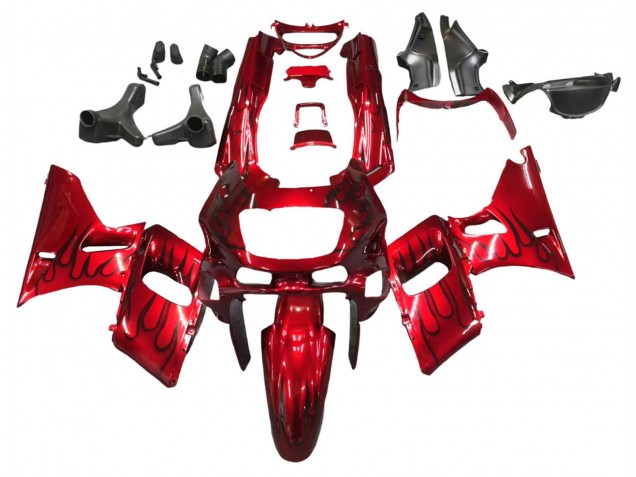 Kawasaki ZZR600 Motorrad Verkleidung 1998-2003 - Rot mit Schwarz Flamme