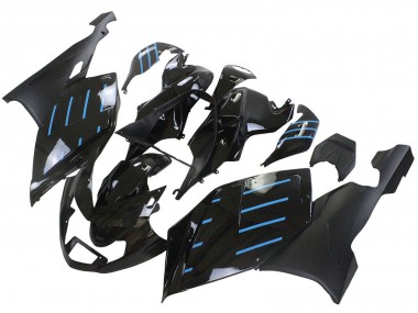 BMW K1200S Motorrad Verkleidung 2005-2010 - Glanzendes Schwarz Matt Schwarz Blau Linie