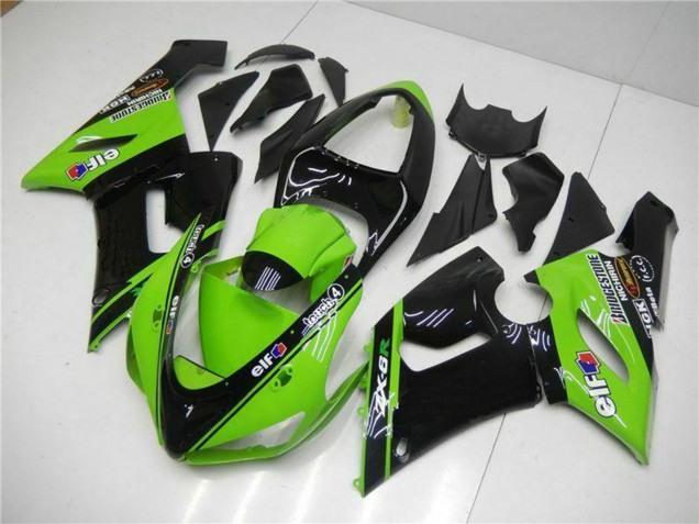 Kawasaki ZX6R Motorrad Verkleidung 2005-2006 - Grun Glanzendes Schwarz Elf
