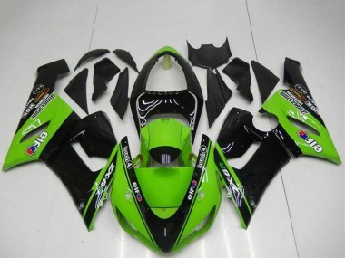 Kawasaki ZX6R Motorrad Verkleidung 2005-2006 - Grun Glanzendes Schwarz Elf