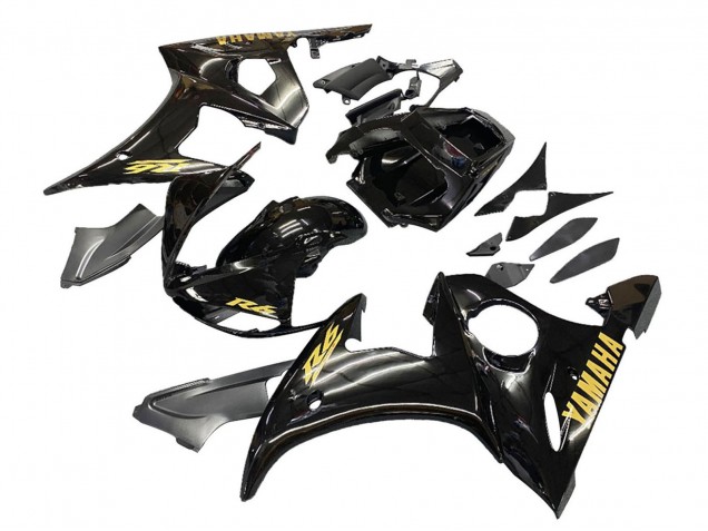 Yamaha YZF R6 Motorrad Verkleidung 2003-2004 - Glanzendes Schwarz Gold Aufkleber