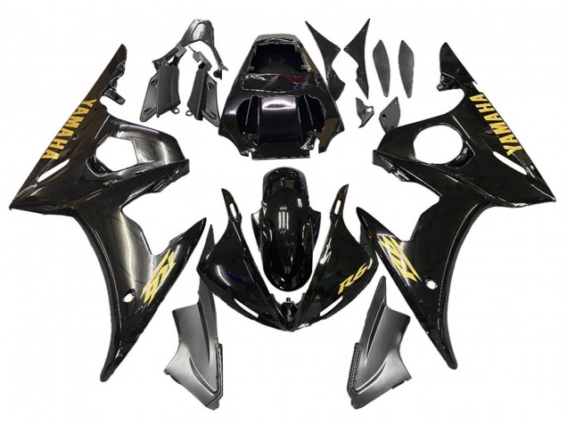 Yamaha YZF R6S Motorrad Verkleidung 2006-2009 - Glanzendes Schwarz Gold Aufkleber