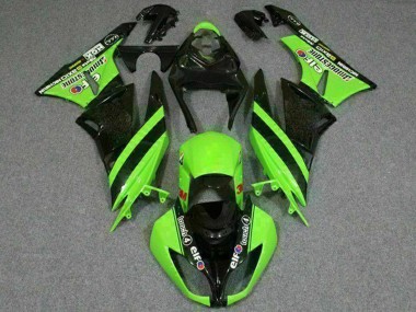 Kawasaki ZX6R Motorrad Verkleidung 2009-2012 - Grun Glanzendes Schwarz Elf Touch4 Bridgestone