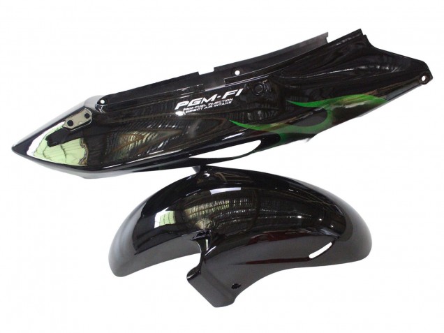 Honda CBR1100XX Blackbird Motorrad Verkleidung 1996-2007 - Glanzendes Schwarz Grun Flamme