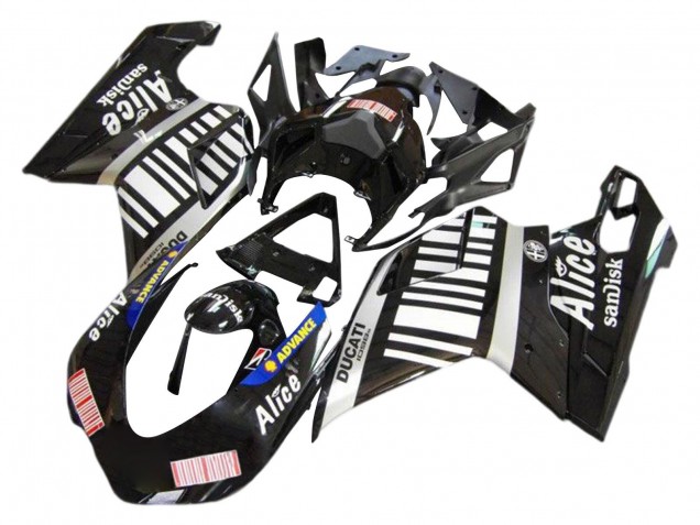 Ducati 1098 Motorrad Verkleidung 2007-2014 - Silber Glanzendes Schwarz Alice Sundisk