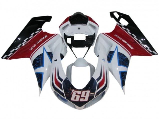Ducati 848/1098/1198 Motorrad Verkleidung 2007-2014 - Weiss Rot Blau Glanzendes Schwarz Corse 69