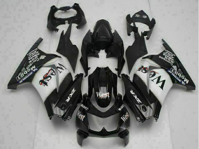 Kawasaki EX250 Motorrad Verkleidung 2008-2012 - Glanzendes Schwarz Weiss West