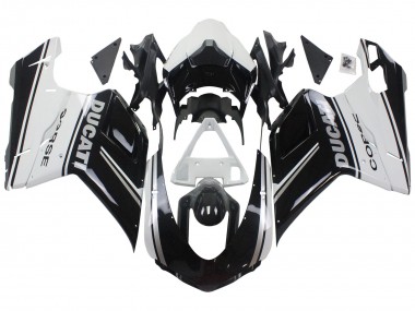 Ducati 848/1098/1198 Motorrad Verkleidung 2007-2014 - Weiss Glanzendes Schwarz Corse