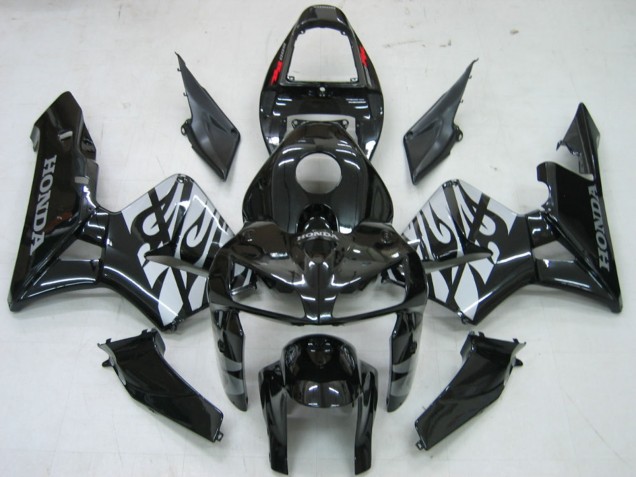 Honda CBR600RR Motorrad Verkleidung 2005-2006 - Glanzendes Schwarz Grau Flamme