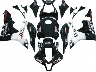 Honda CBR600RR Motorrad Verkleidung 2007-2008 - Glanzendes Schwarz Weiss West