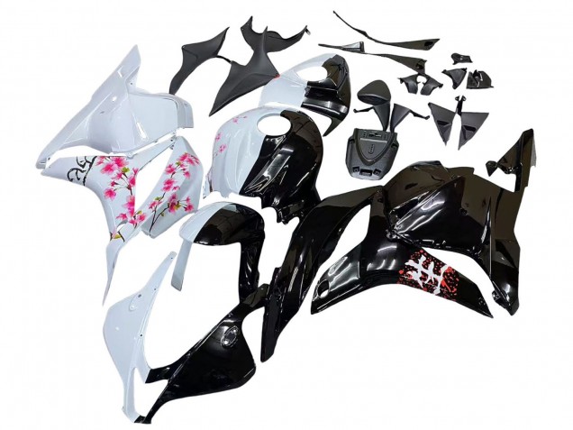 Honda CBR600RR Motorrad Verkleidung 2009-2012 - Weiss Cherry Blossom Glanzendes Schwarz