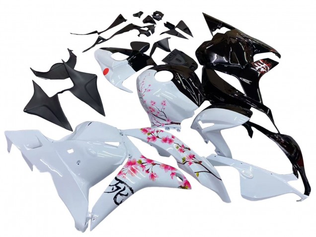Honda CBR600RR Motorrad Verkleidung 2009-2012 - Weiss Cherry Blossom Glanzendes Schwarz