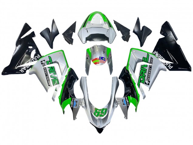 Kawasaki ZX10R Motorrad Verkleidung 2004-2005 - Grun Silber Schwarz 69
