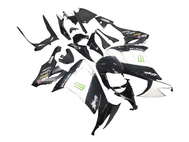 Kawasaki ZX10R Motorrad Verkleidung 2008-2010 - Glanzendes Schwarz Weiss Grun Monster Elf