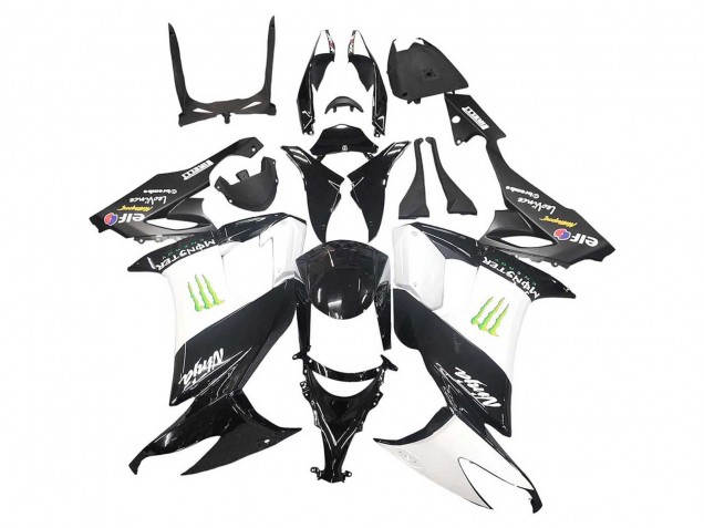 Kawasaki ZX10R Motorrad Verkleidung 2008-2010 - Glanzendes Schwarz Weiss Grun Monster Elf