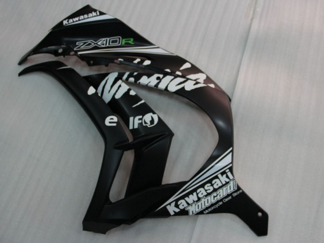 Kawasaki ZX10R Motorrad Verkleidung 2011-2015 - Glanzendes Schwarz Weiss Elf Schnee Aufkleber