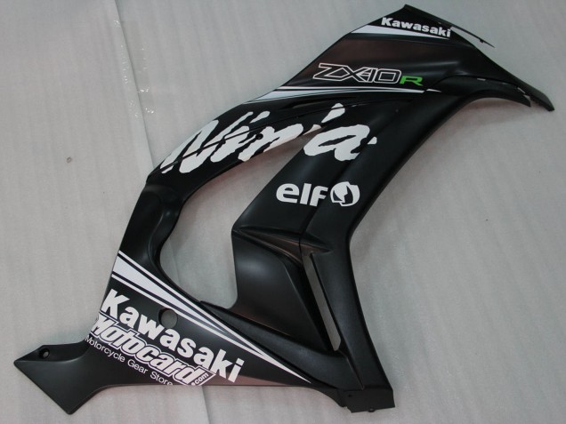 Kawasaki ZX10R Motorrad Verkleidung 2011-2015 - Glanzendes Schwarz Weiss Elf Schnee Aufkleber