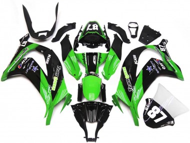 Kawasaki ZX10R Motorrad Verkleidung 2011-2015 - Grun Glanzendes Schwarz Blau Stern Team Grun 87