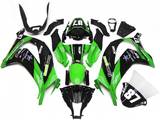 Kawasaki ZX10R Motorrad Verkleidung 2011-2015 - Grun Glanzendes Schwarz Blau Stern Team Grun 87