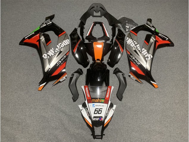 Kawasaki ZX10R Motorrad Verkleidung 2011-2015 - Weiss Orange Schwarz Mahi Elf 66 Superbike