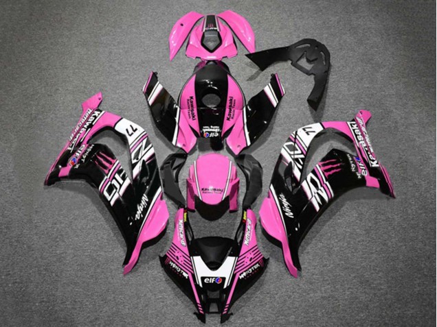 Kawasaki ZX10R Motorrad Verkleidung 2016-2020 - Rosa Glanzendes Schwarz Weiss Elf Monster
