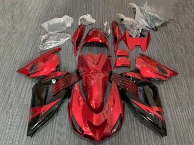 Kawasaki ZX14R ZZR1400 Motorrad Verkleidung 2006-2011 - Rot Glanzendes Schwarz