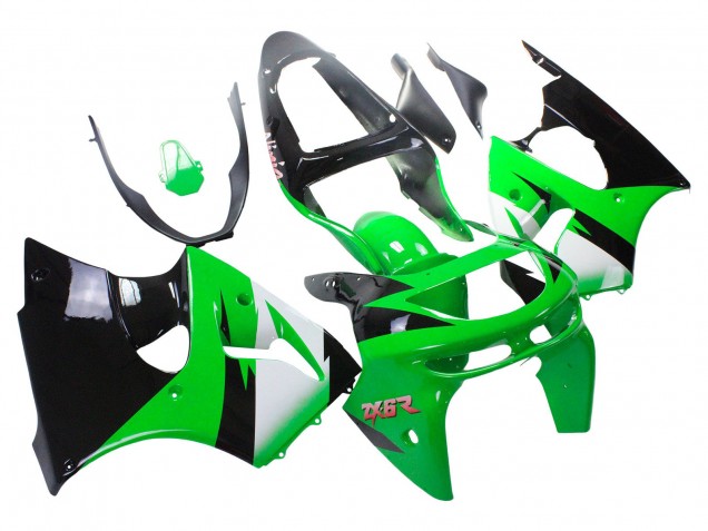 Kawasaki ZX6R Motorrad Verkleidung 1998-1999 - Grun Weiss Glanzendes Schwarz