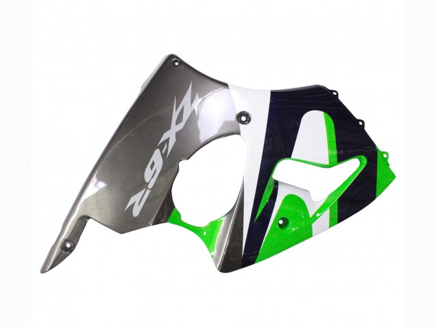 Kawasaki ZX6R Motorrad Verkleidung 1998-1999 - Grun Weiss Dunkel Blau Silber