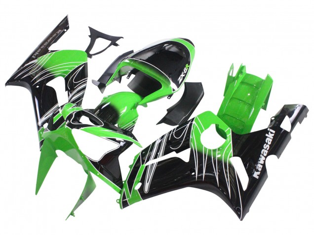 Kawasaki ZX6R Motorrad Verkleidung 2003-2004 - Grun Weiss Schwarz