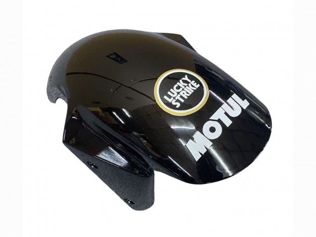 Kawasaki ZX6R Motorrad Verkleidung 2003-2004 - Glanzendes Schwarz Weiss Motul Lucky Strike