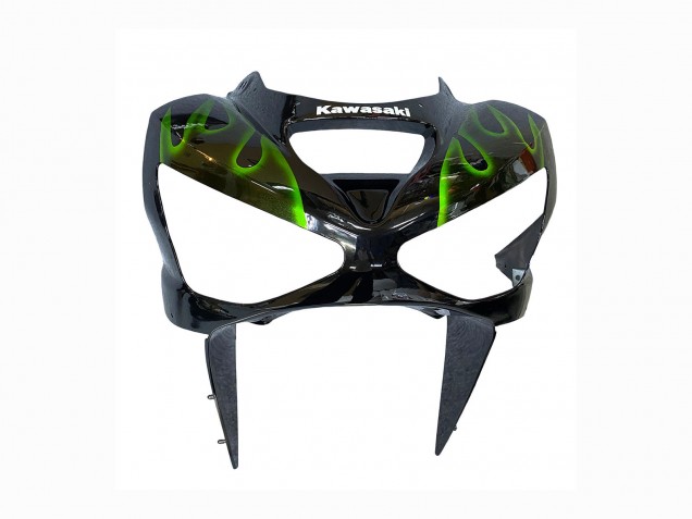Kawasaki ZX6R Motorrad Verkleidung 2003-2004 - Glanzendes Schwarz Grun Flamme
