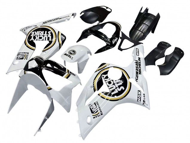 Kawasaki ZX6R Motorrad Verkleidung 2003-2004 - Weiss Schwarz Motul Lucky Strike