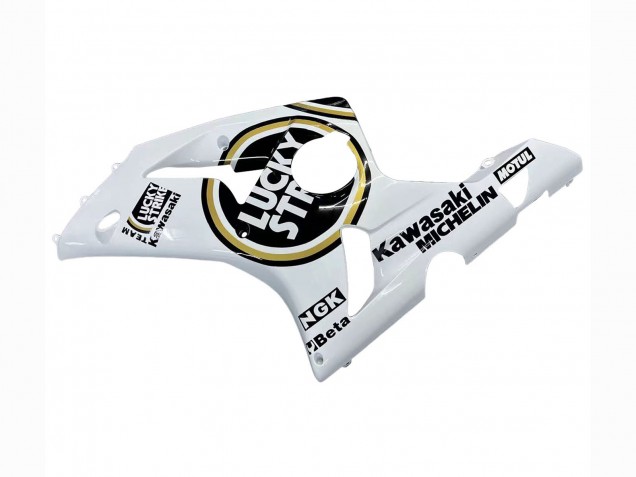 Kawasaki ZX6R Motorrad Verkleidung 2003-2004 - Weiss Schwarz Motul Lucky Strike