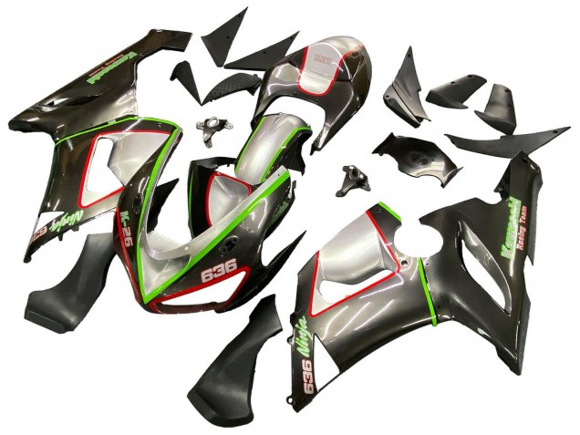Kawasaki ZX6R Motorrad Verkleidung 2005-2006 - Schwarz Silber Grun Rot K 26