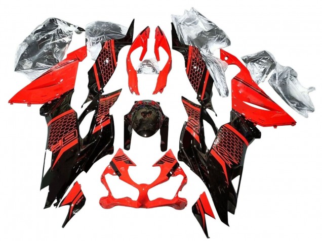 Kawasaki ZX6R Motorrad Verkleidung 2019-2022 - Rot Glanzendes Schwarz Bienenwabe