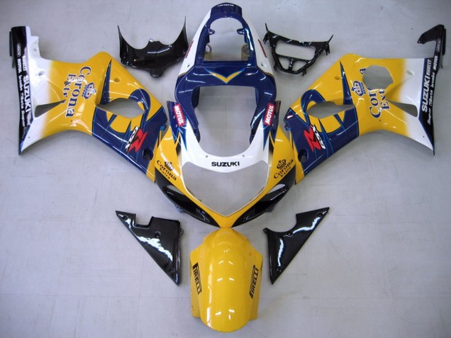 Suzuki GSXR1000 Motorrad Verkleidung 2000-2002 - Gelb Dunkel Blau Weiss Motul Corona